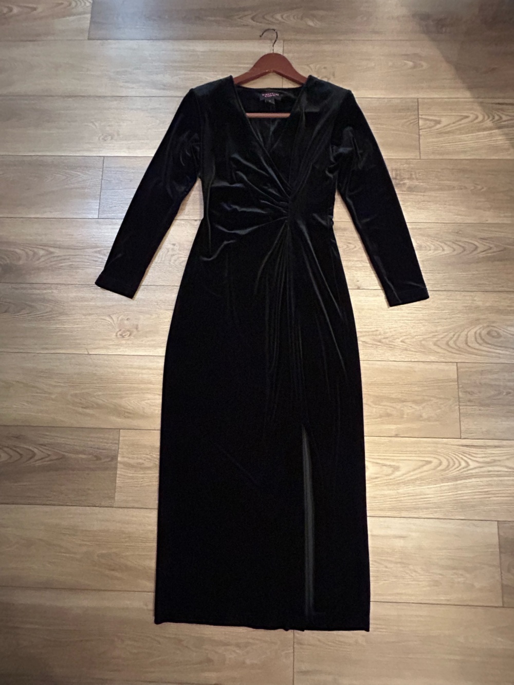 Vintage Y2K Signature Robbie Bee Black Velvet Ruched Maxi Dress 10